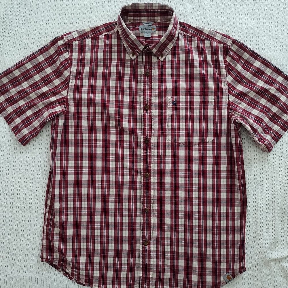 Carhartt Men's Short-Sleeve Button-Up Shirt - PLAID - LG (VGC)